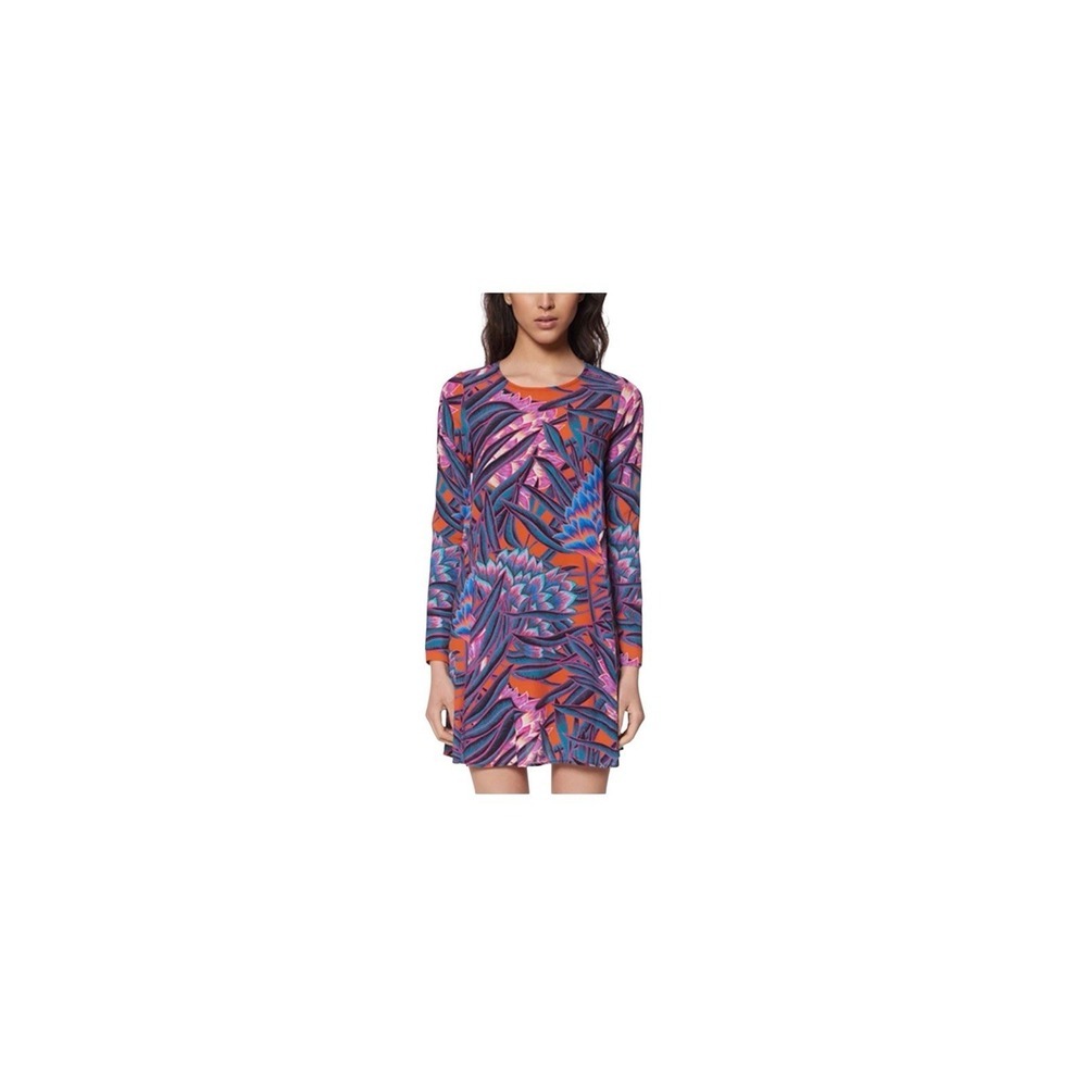 Mara Hoffman Herbarium Swing Dress Persimmon Abstract Print Long Sleeve Sz  S